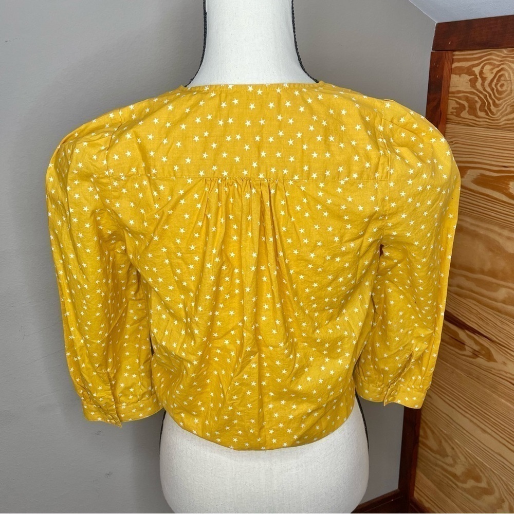 Madewell Wrap V-Neck Top Blouse in Star Scatter Gold Yellow Extra Small - Picture 4 of 13
